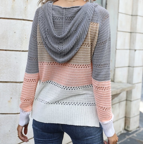 Pink, Tan & Gray Colorblock Longsleeve Sweater - Picture 2 of 5